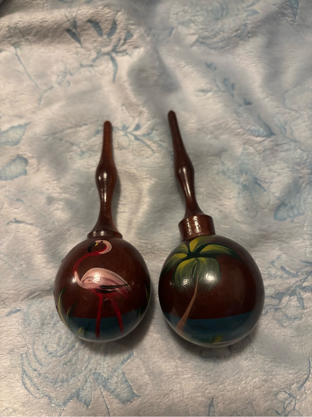 Hand-Painted Wooden Salt &Pepper— Tropical Flamingo & Palm Design, Brown
